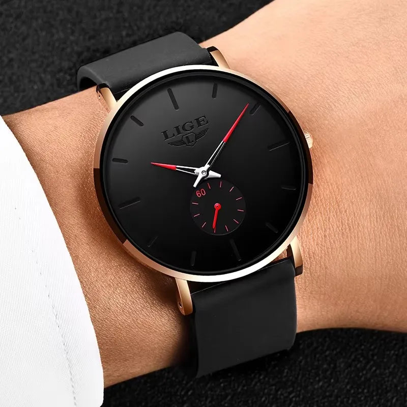 LIGE New Fashion Mens Watches Top Brand Luxury Sports Waterproof Simple UltraThin Quartz Watch Man Clock Relogio Masculino+Box