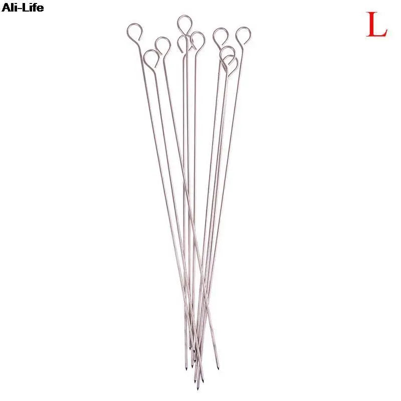 10pcs Outdoor Camping Picnic Meat Goose Round Roast Skewers Stick Stainless Steel BBQ Needle Barbeque Skewers Kitchen Utensils