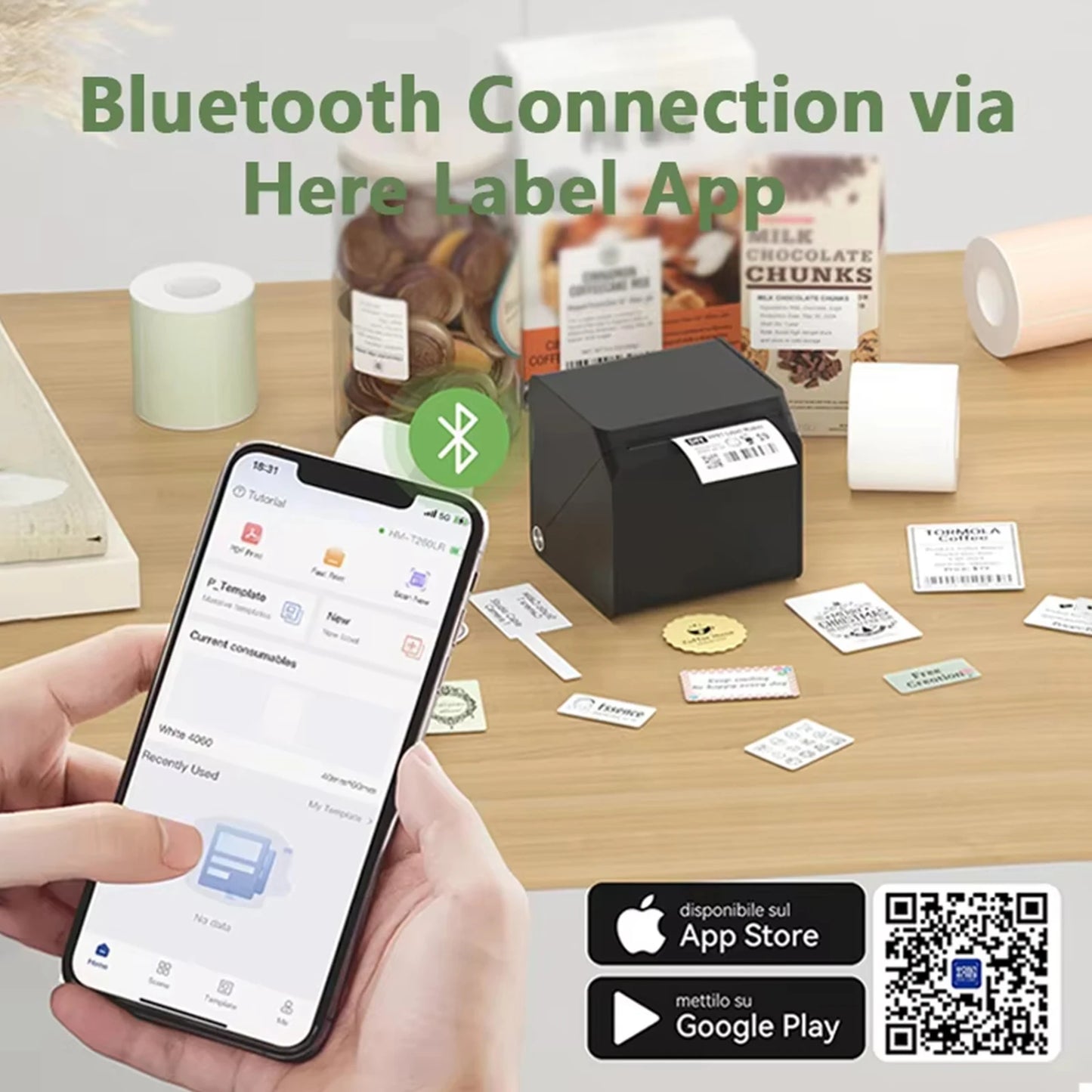 HPRT T260LR Portable Thermal Printer 203dpi Adhesive Sticker Desktop Printer Wireless High-Speed Barcode Maker Machine For Home