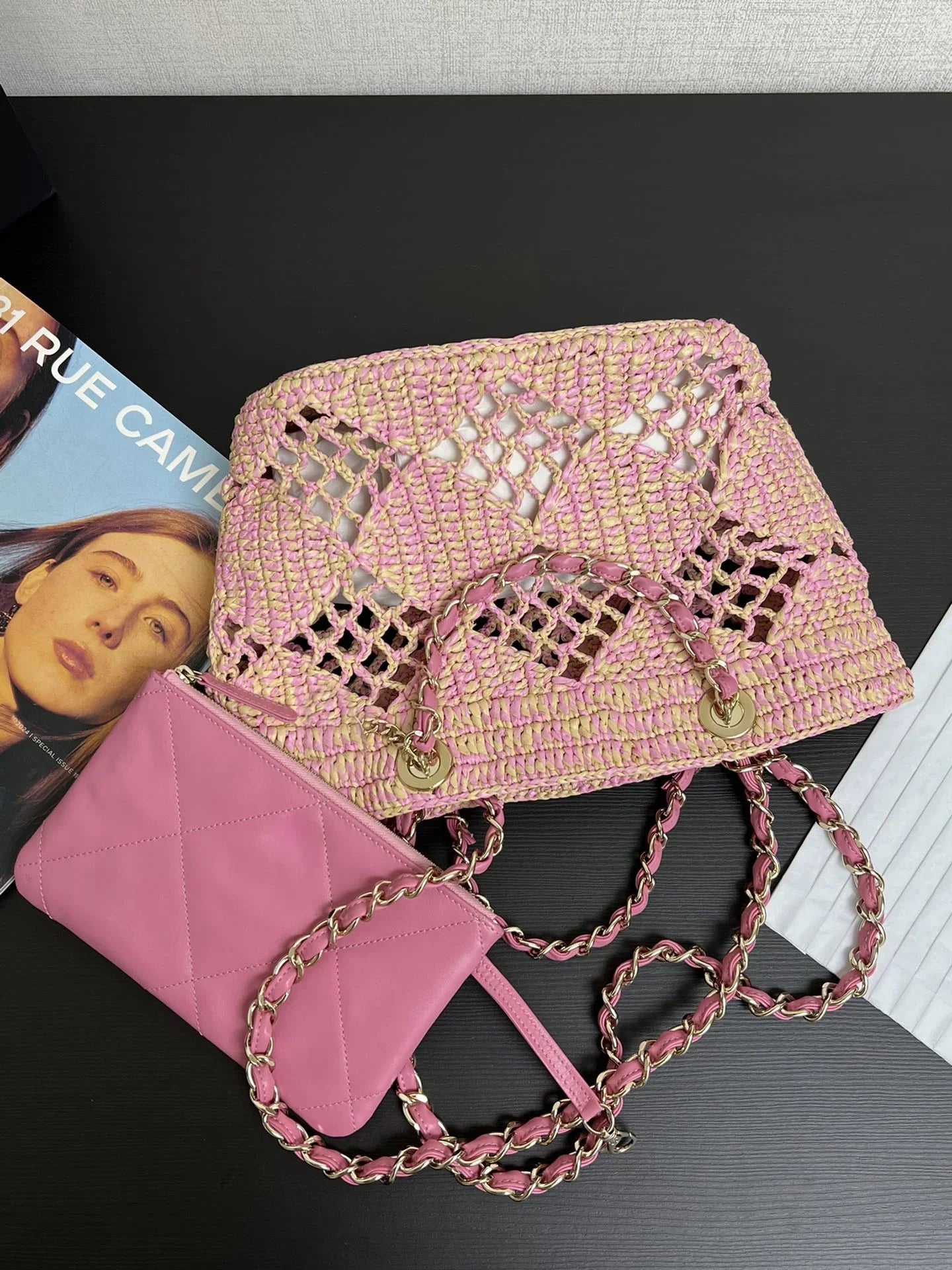 Raphia Woven Bag Fashion 2024 Women Hollowed Out Raphia Woven Beach Chain Shoulder Bag Crossbody Bag Handbag