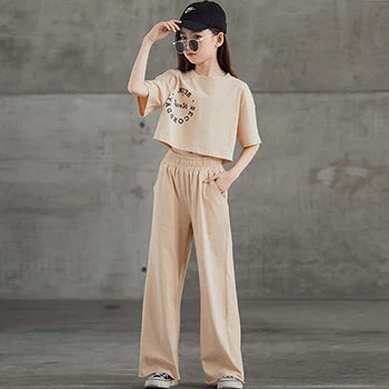 New Spring Summer Teenager Girls Clothing Sets Children Short Tops T Shirt And Pants 2Pcs Kids Tracksuit 5 6 8 10 12 14 Years