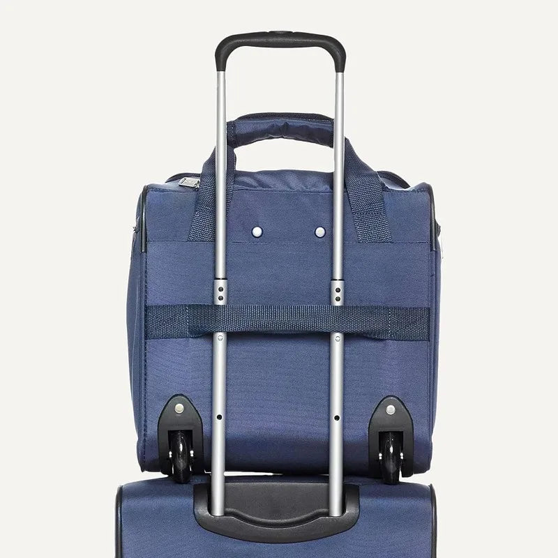 Underseat Carry-On Luggage With Wheels, 14-inch Rolling Travel Bag, Navy Blue