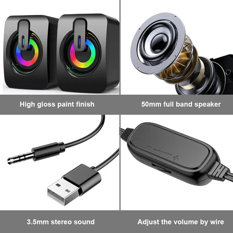 Computer Speakers HiFi Stereo Microphone Audio PC Speaker USB Wired Caixa De Som with LED Light for Desktop Computers PC Laptop