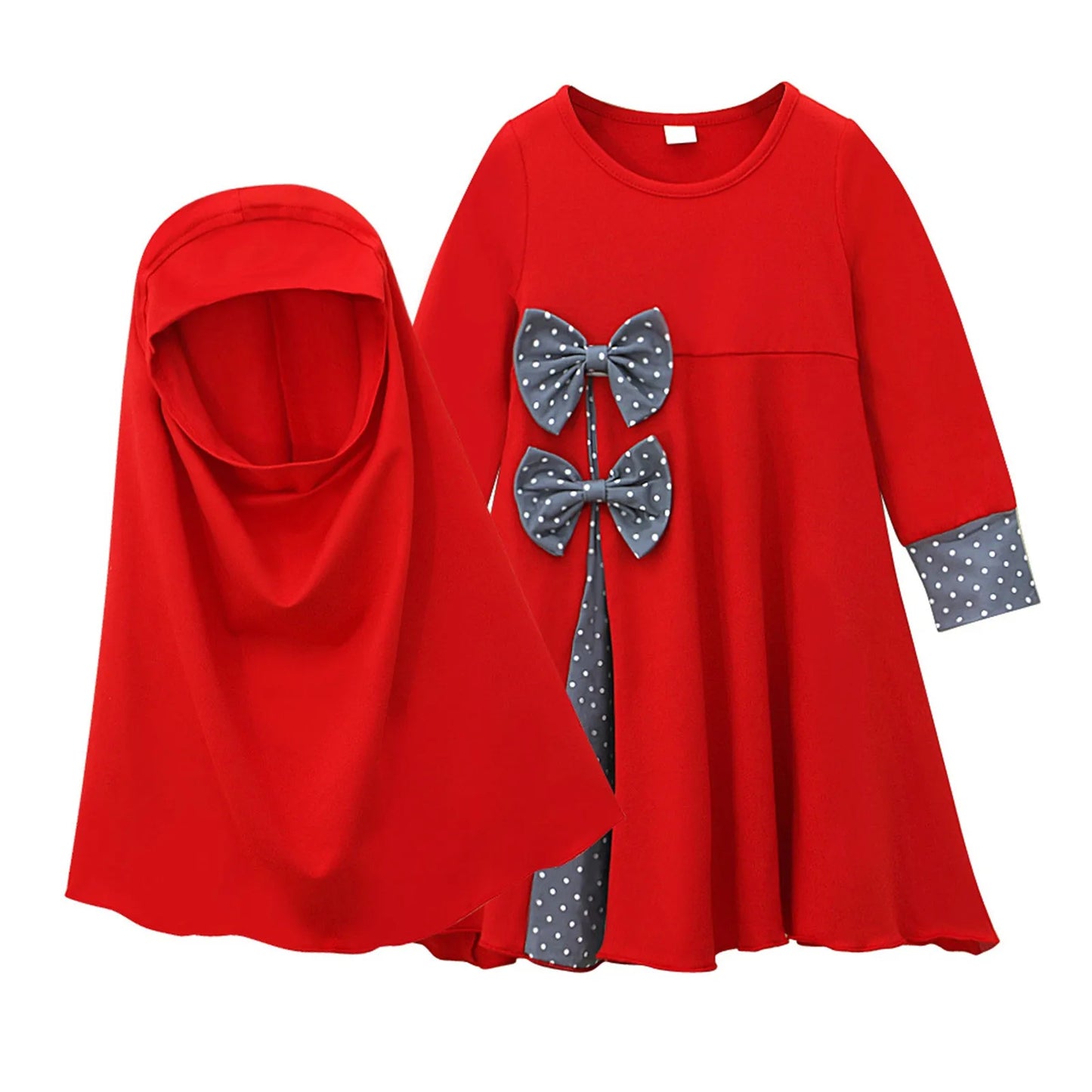 Muslim Kids Girls Prayer Dress 2pcs Set Dubai Turkey Children Hijab Abaya Eid Ramadan Islamic Clothing Khimar Kaftan Niqab Burqa