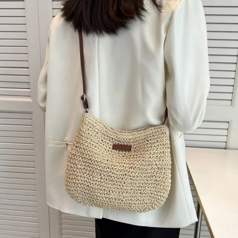 2025 Ladies Fashion Summer Straw Crossbody Bag Women Beach Holiday Shopping Woven Shoulder Handbag Messenger Purses For Bags