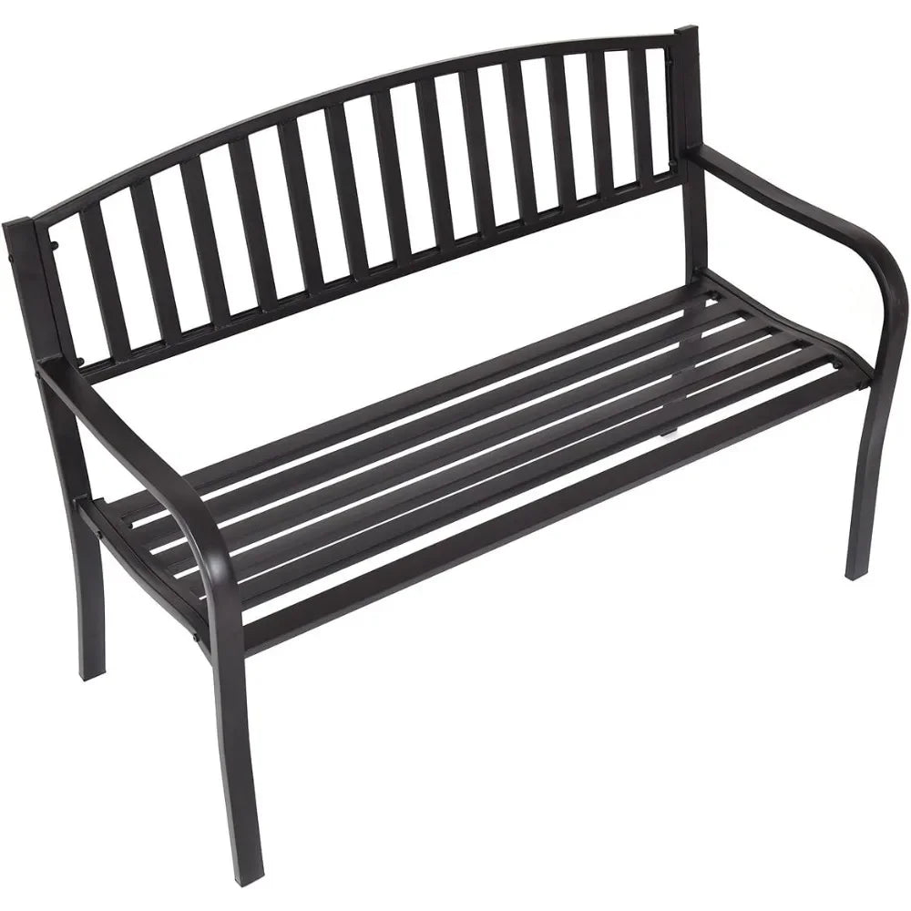 2 Seater Garden Bench, Decorative Pattern Iron Park Chair Seat, Outdoor Leisure Loveseat for Garden, Patio, Porch and Yard