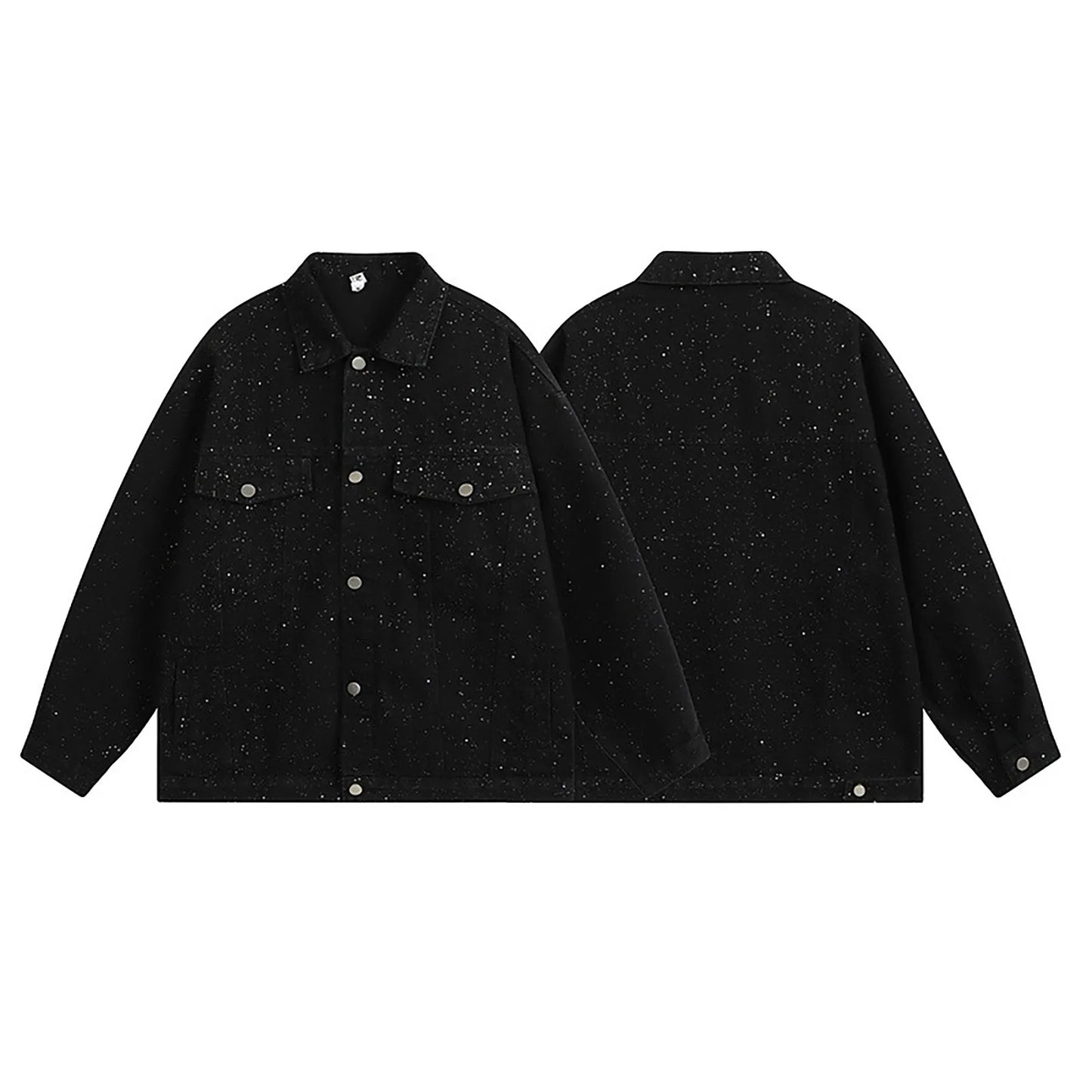 Men‘S Denim Jacket Cowboy Retro Cotton Denim Coat Spring Loose Fit Jeans Jacket Outerwear Starry Sky Vintage Couple Denim Jacket