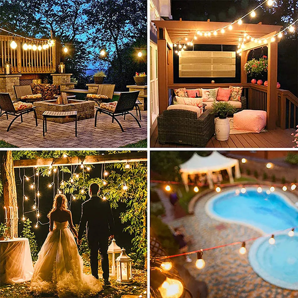 LED ST38 Solar String Lights for Outside, USB & Solar Dual Charging Outdoor String Lights for Porch Garden Camping