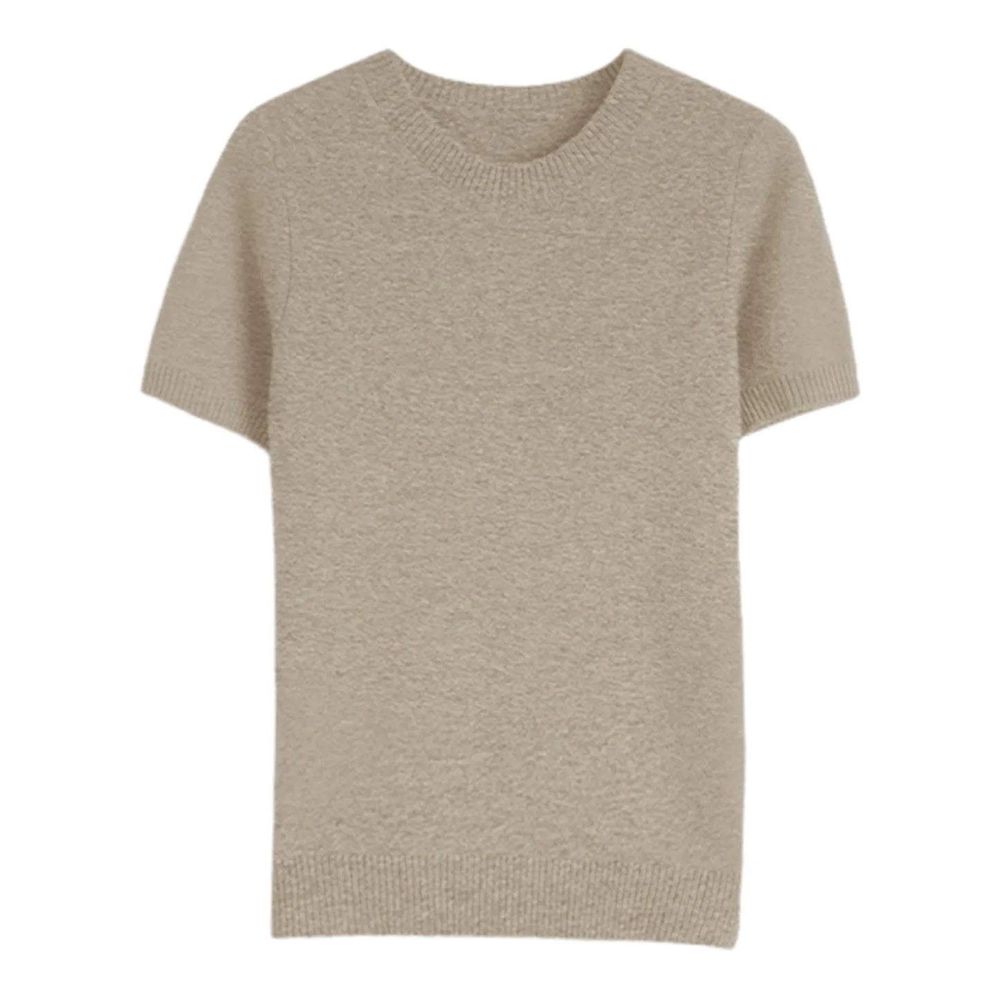 Elegant Solid Color Women Sweater Short Sleeve Knitted Sweater Round Neck Knitwears Pullover Tops