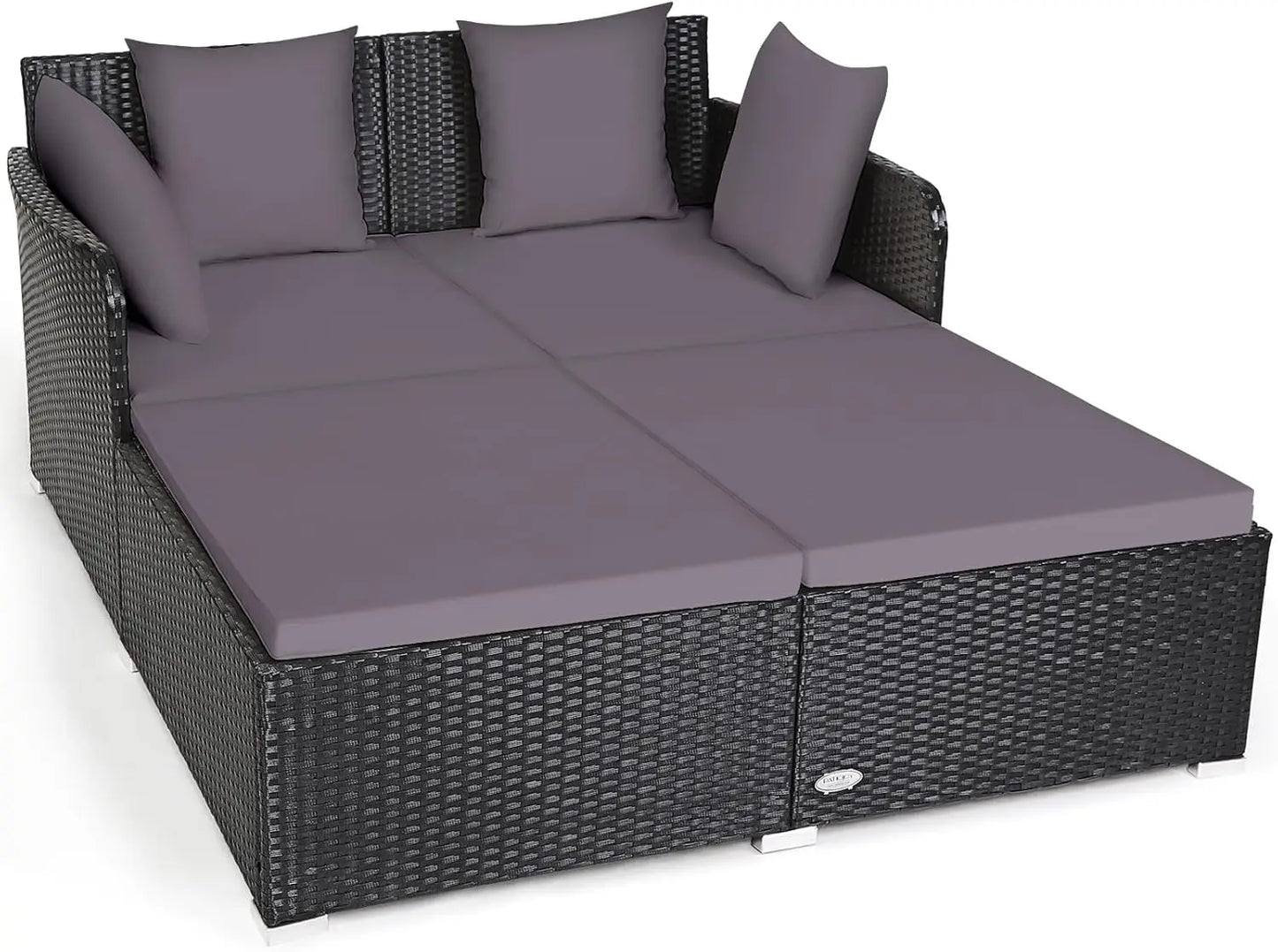 Outdoor Rattan Daybed, Patio Sofa Bed Sun Lounger Couch, Wicker Weave Loveseat Conversation Furniture Set, Deck Chair