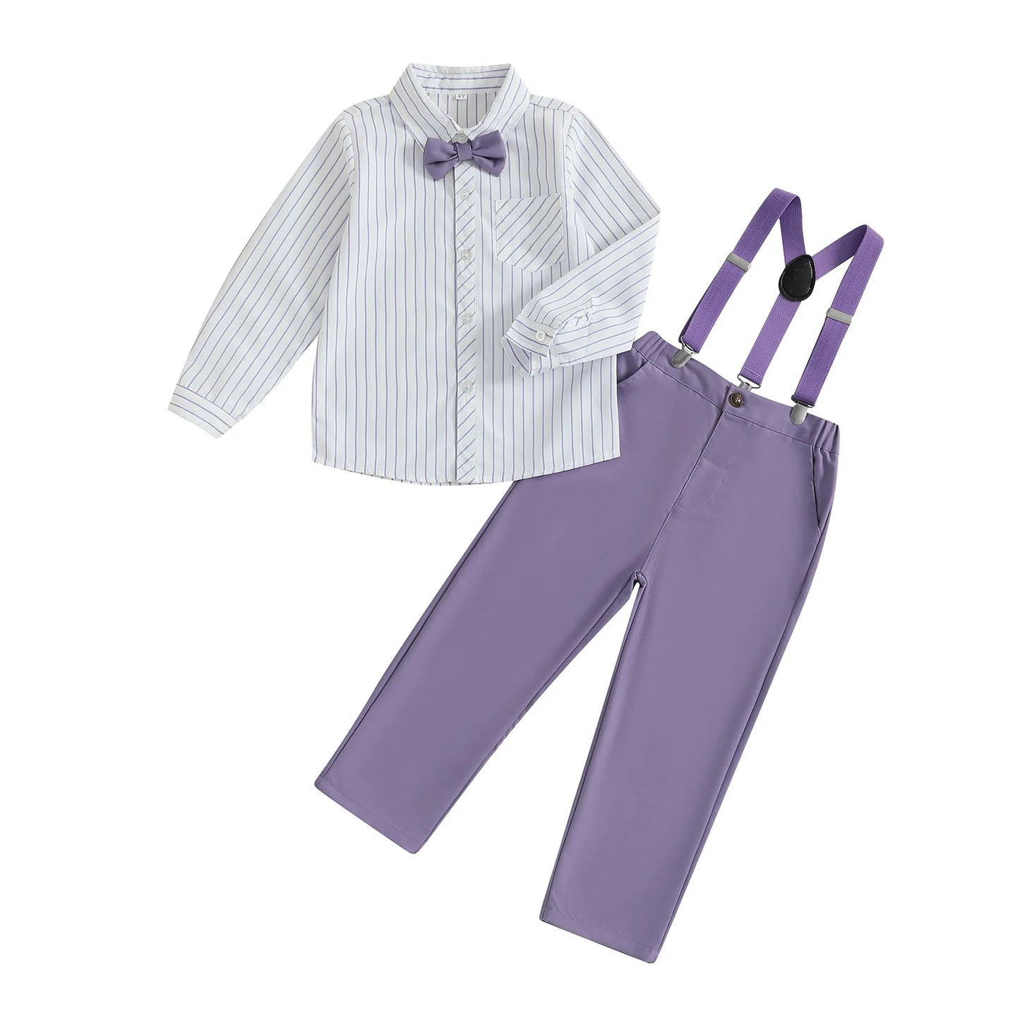 Baby Boy Formal Wear Striped Shirt and Suspender Pants Set for Special Occasions and Photoshoots