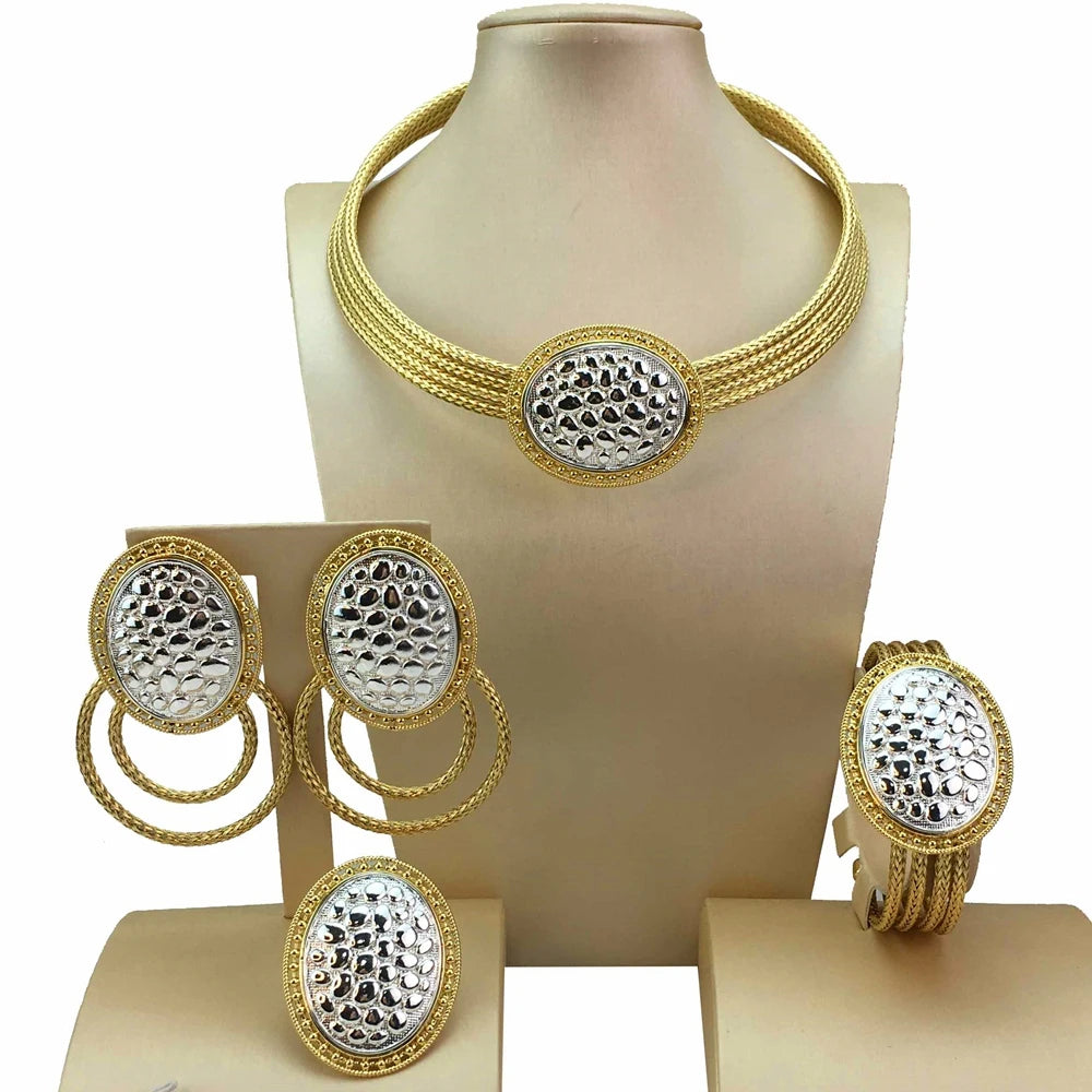 Latest Luxury Brazilian Wedding Jewelry Set Dubai Gold Plated Bridal Exaggerate Big Jewelry Sets FHK17246
