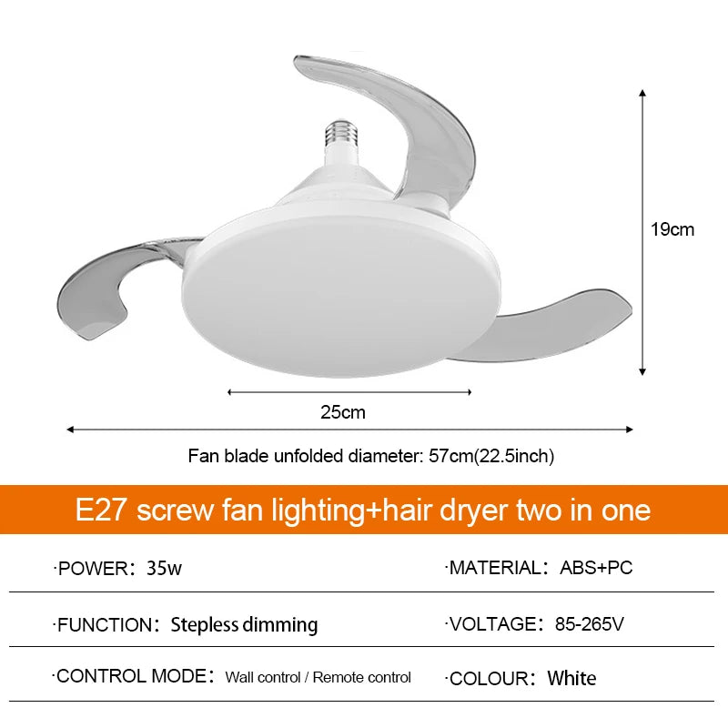 Ceiling Fan Light New Invisible Telescopic Blade Air Circulation Fans Silent Dimming Timed Room Decor Ceiling Fan with lighting