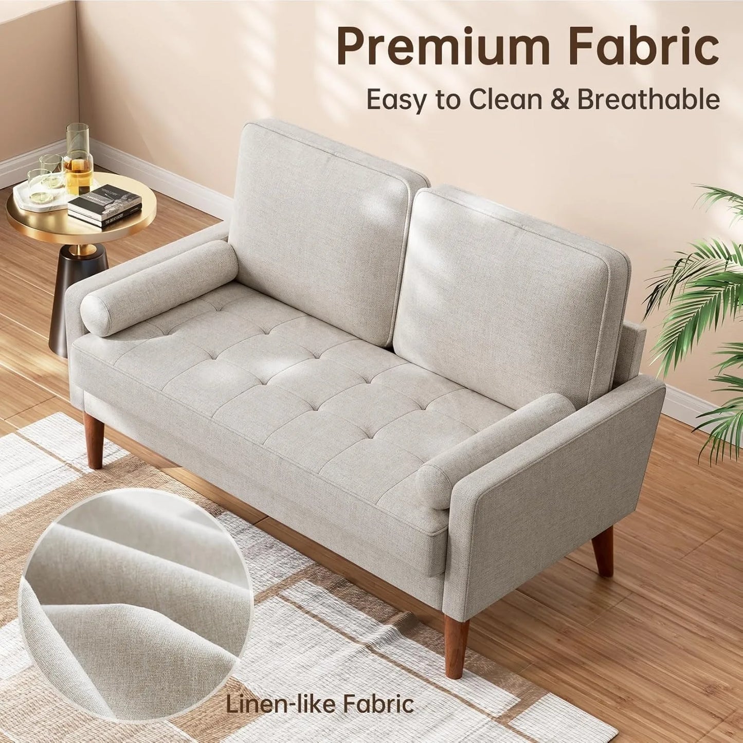 Loveseat Sofa, 48 Inch Small Sofa Couch for Bedroom and Living Room, Removable Sofa Cover Spring Cushions and Solid Wood Frame