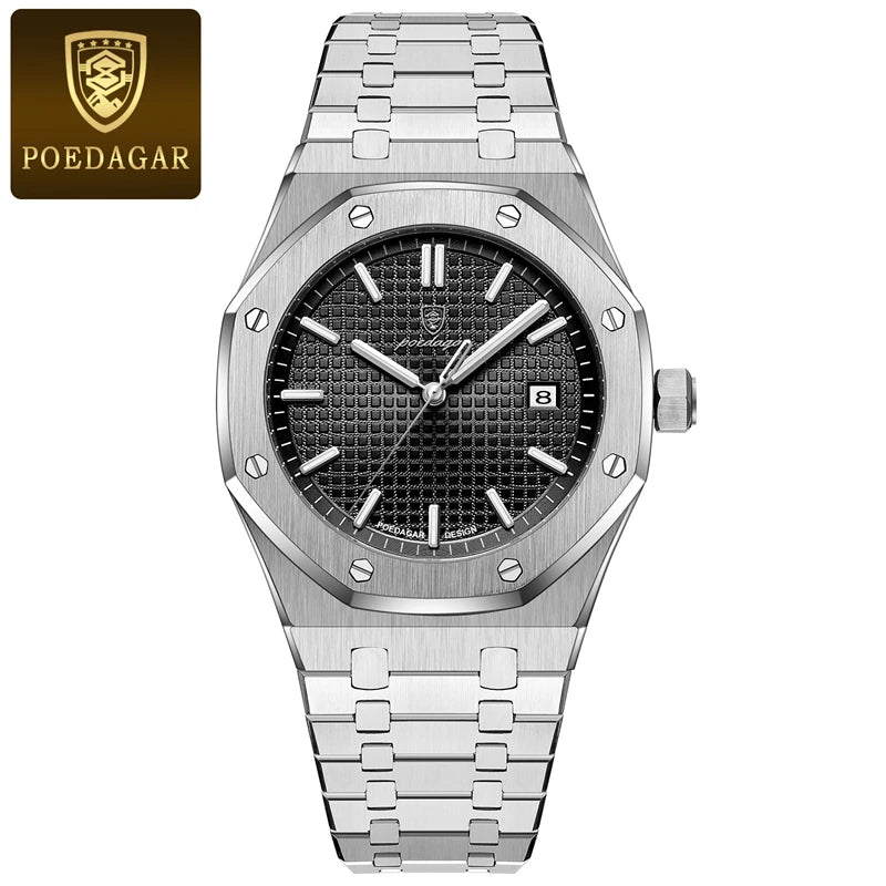 POEDAGAR Luxury Square Man Quartz Watch Waterproof Luminous Date Men's Watch High Quality Stainless Steel Business Men Watches