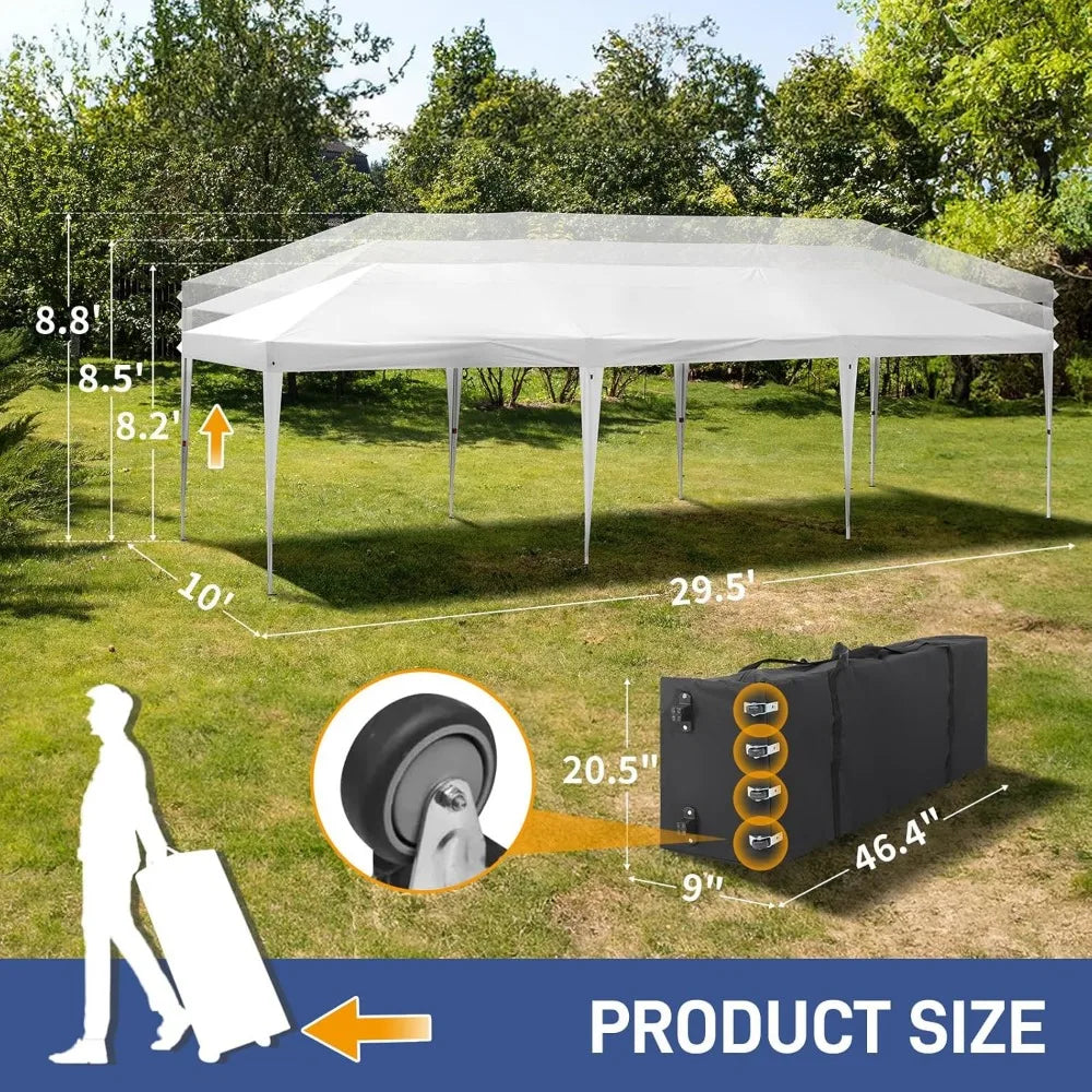10x30 Pop Up Canopy Tent, Outdoor Tent Canopy Foldable Portable Canopies for Camping, Patio, Parties, EZ Up Gazebo Canopy with
