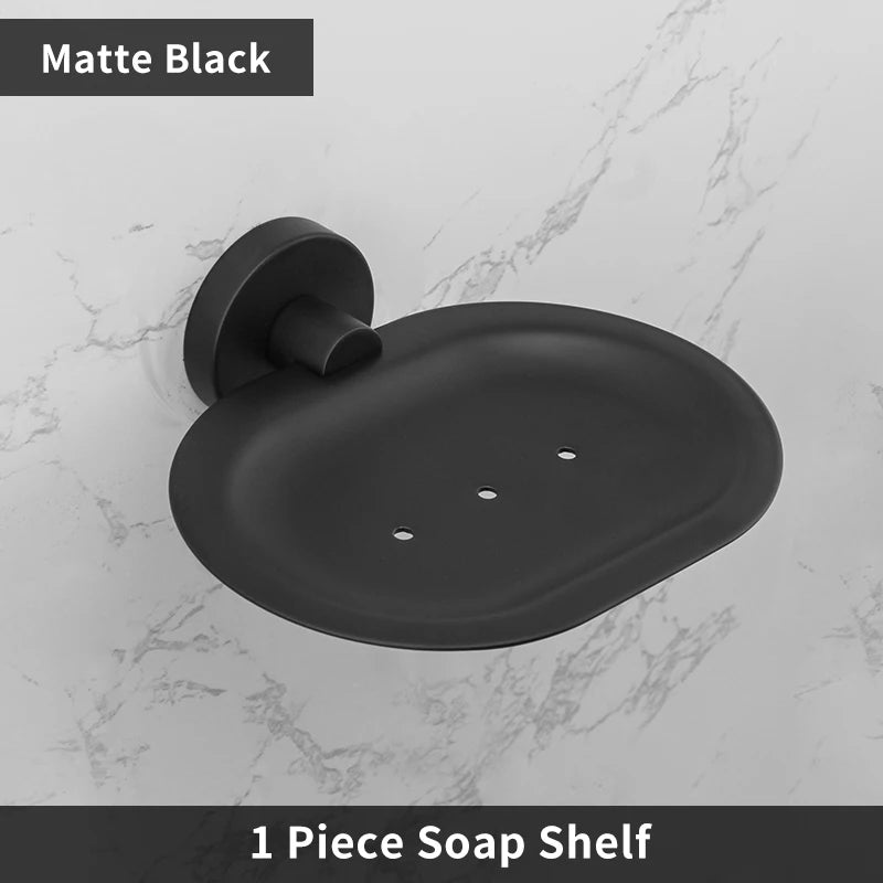 Bathroom Accessories Towel Rack Shelf Bar Roll Paper Holder With Cover Hand Towel Bar Holder Robe Hook Toilet Brush Holder Black