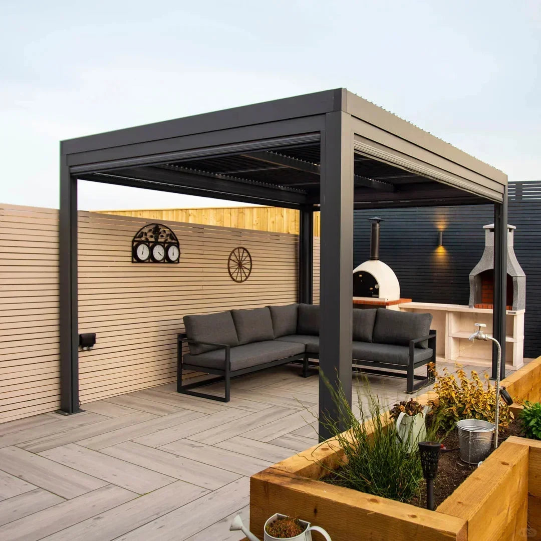 Patio Gazebo with LED Light Opening Louvered Garden Pergola Top Cover Awnings Automatic Retractable Aluminum Outdoor Pergolas