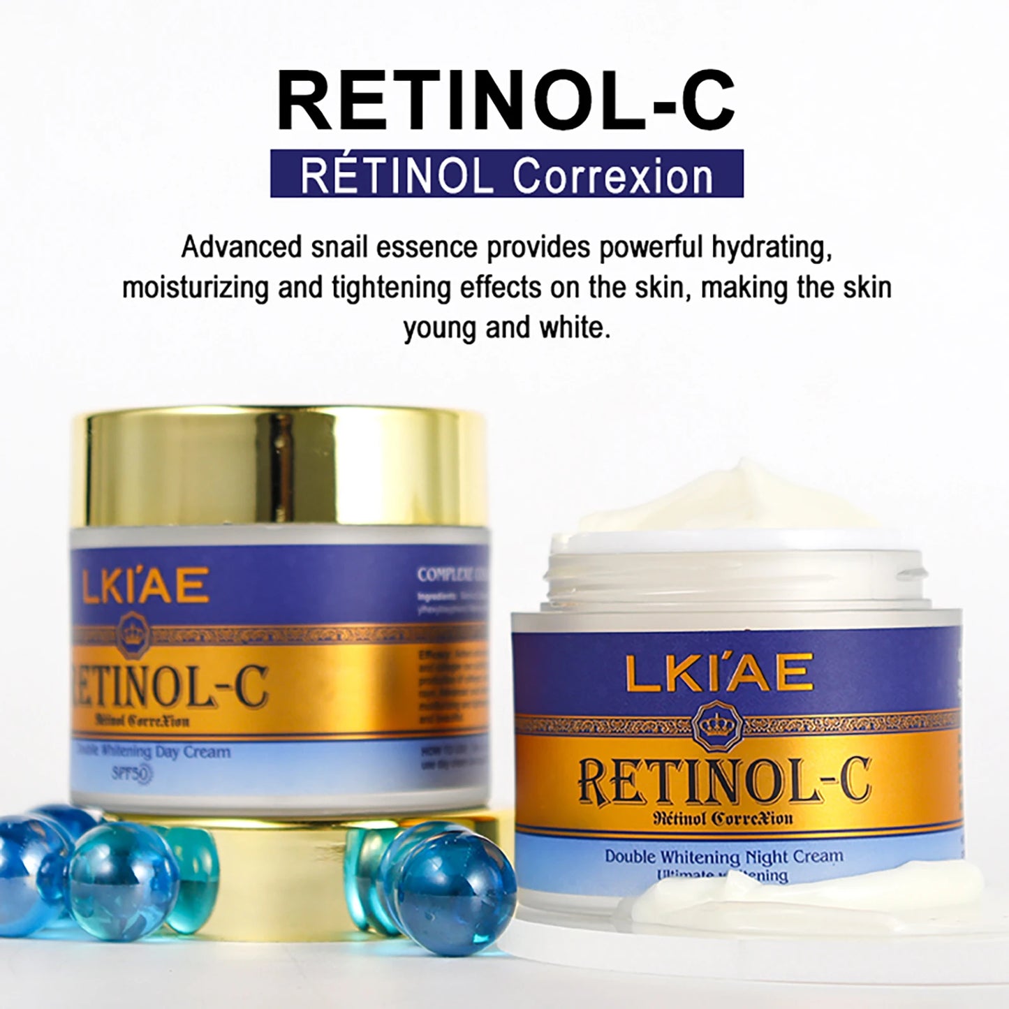LKIAE Real Retinol Whitening Skin Care Set, Moisturizing, Reduce Wrinkles, Dark Spots, Anti-Aging, With Collagen, Snail Extract