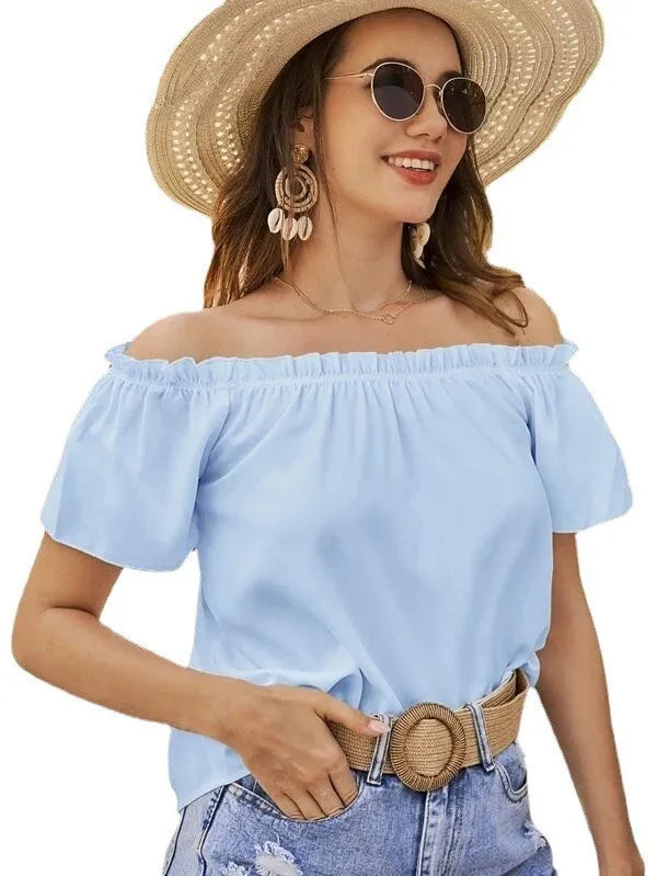 Women's Clothing 2025 Spring and Summer New Arrivals Holiday Style Off-shoulder Ruffled Shirts Women's Tops