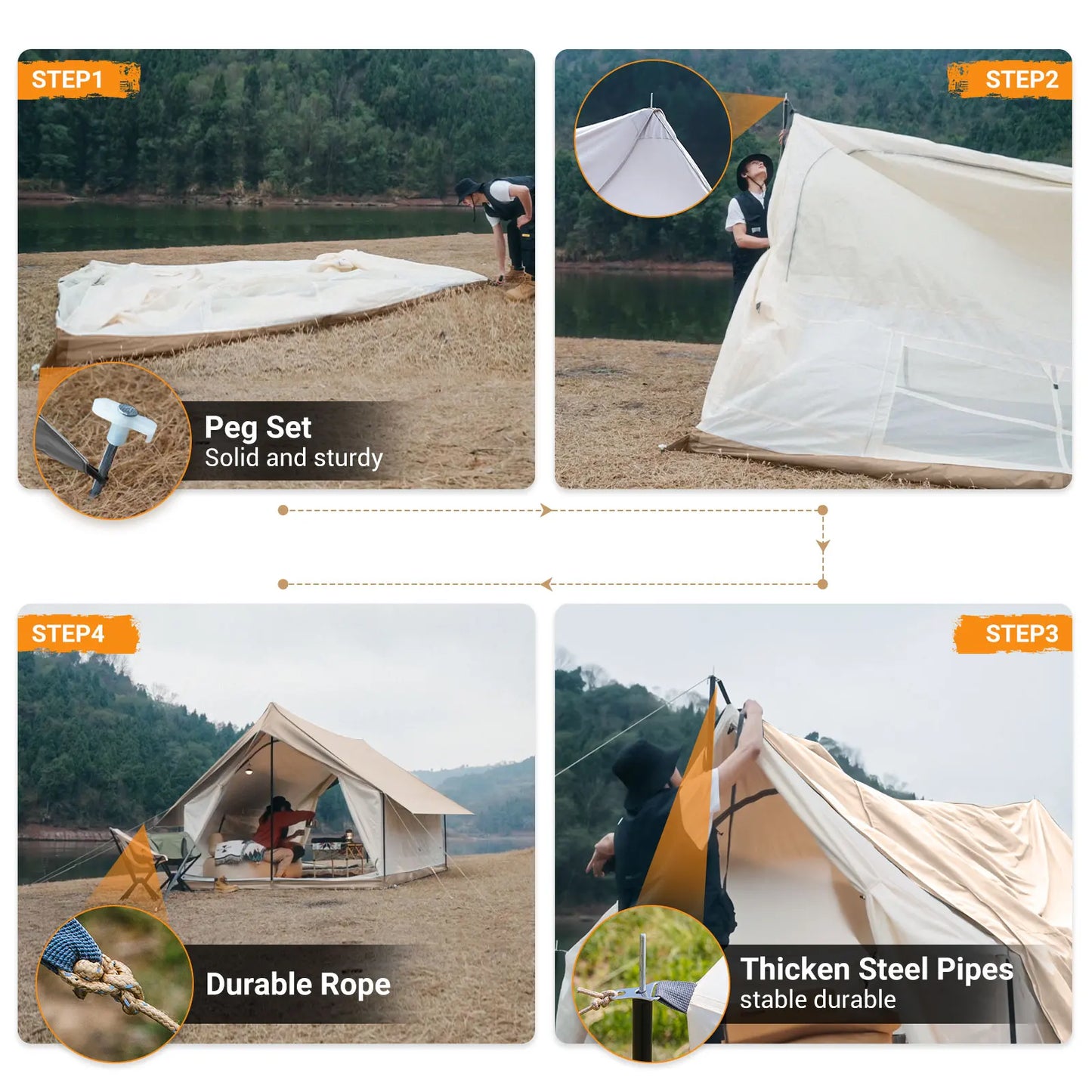 KingCamp Camping Tent, Canopy And Mesh Tent Function 2-in-1 Double Storey House Tent Glamping Tent With Huge Interior Space