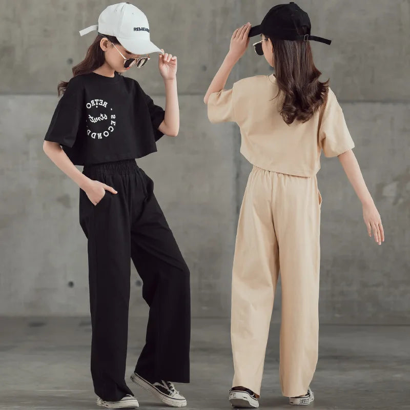 New Spring Summer Teenager Girls Clothing Sets Children Short Tops T Shirt And Pants 2Pcs Kids Tracksuit 5 6 8 10 12 14 Years