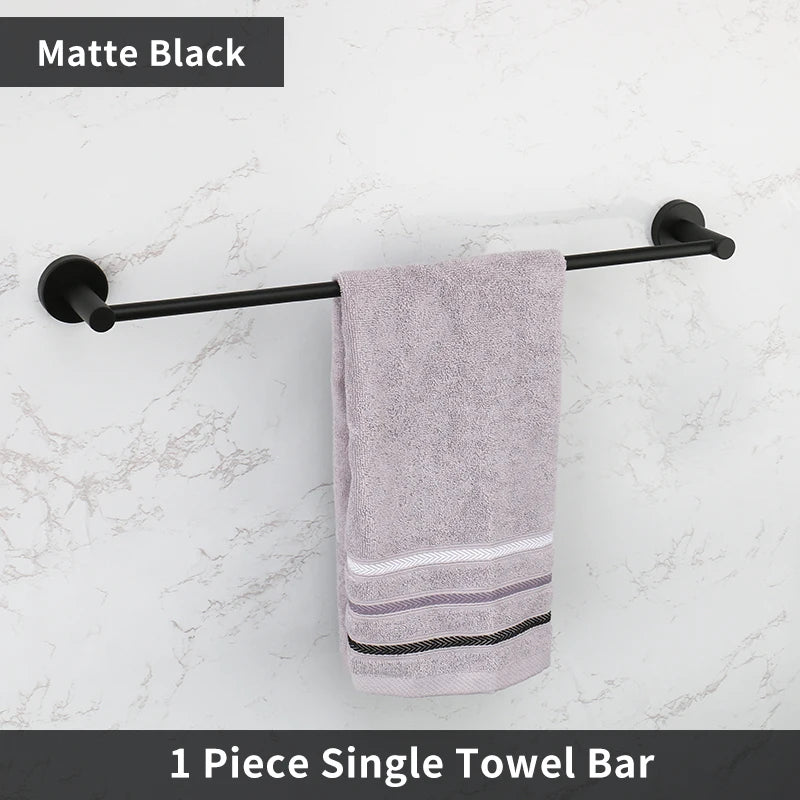 Bathroom Accessories Towel Rack Shelf Bar Roll Paper Holder With Cover Hand Towel Bar Holder Robe Hook Toilet Brush Holder Black