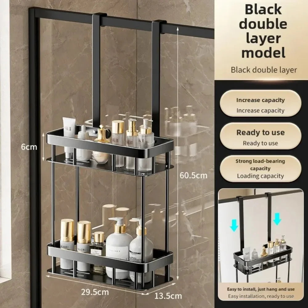 Bathroom Shelf Behind Door No Punching Required Hanging Towel Organizer Rack Shower Glass Door Toilet Supplies Storage Baskets