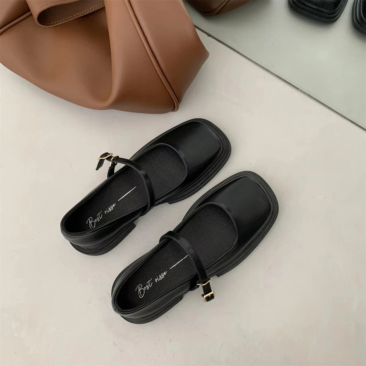 Korean Shoes Female Footwear Square Toe British Style Oxfords Women's 2025 Dress Comfortable Preppy Leather Retro Summer New Med