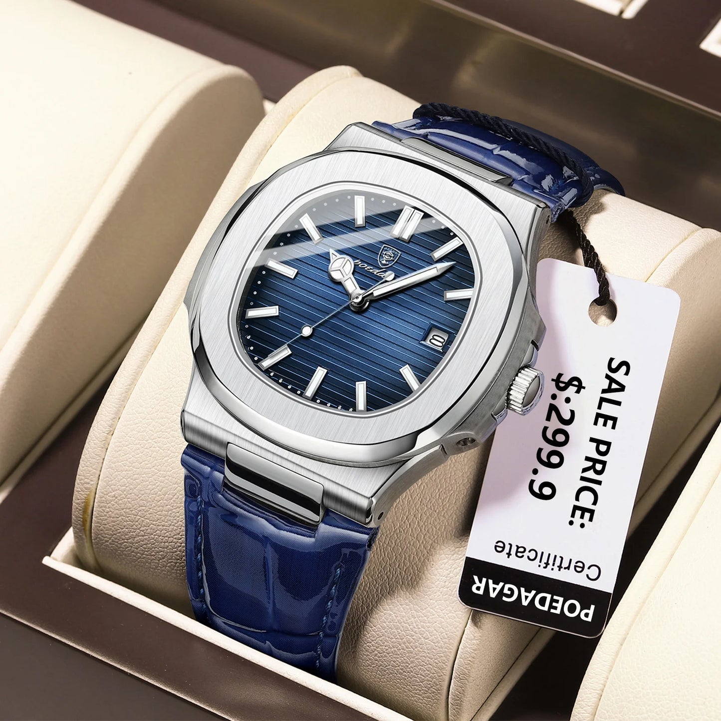 POEDAGAR Casual Square Men's Watch Waterproof Date Luminous Leather Man Quartz Watch High Quality Luxury Fashion Watches For Men