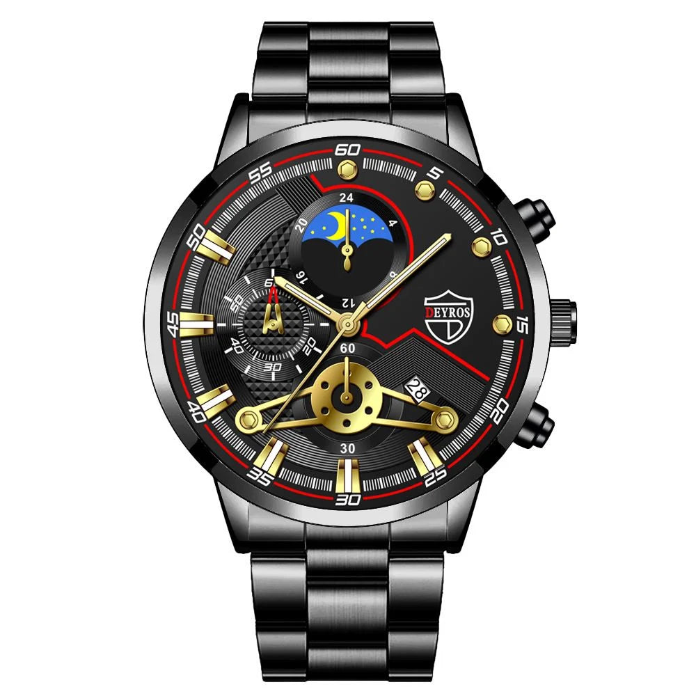 Reloj Hombre Men's Luxury 3-Piece Business Watches Mens Full Calendar Leisure Sports Watch Men Stainless Steel Quartz WishWatch
