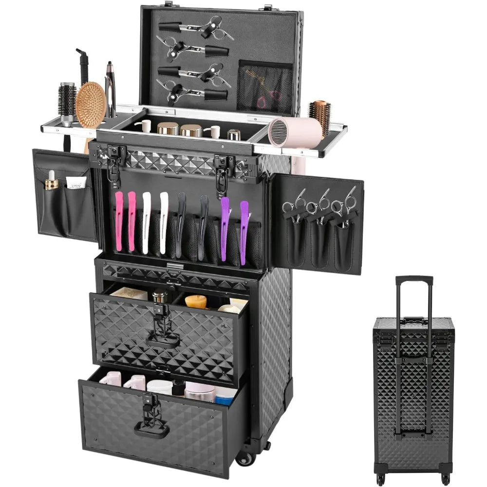 Rolling Lockable Makeup Train Case, Rolling Makeup Case | Large Trolley Storage Case Lockable | Trolley Professional Cosmetic