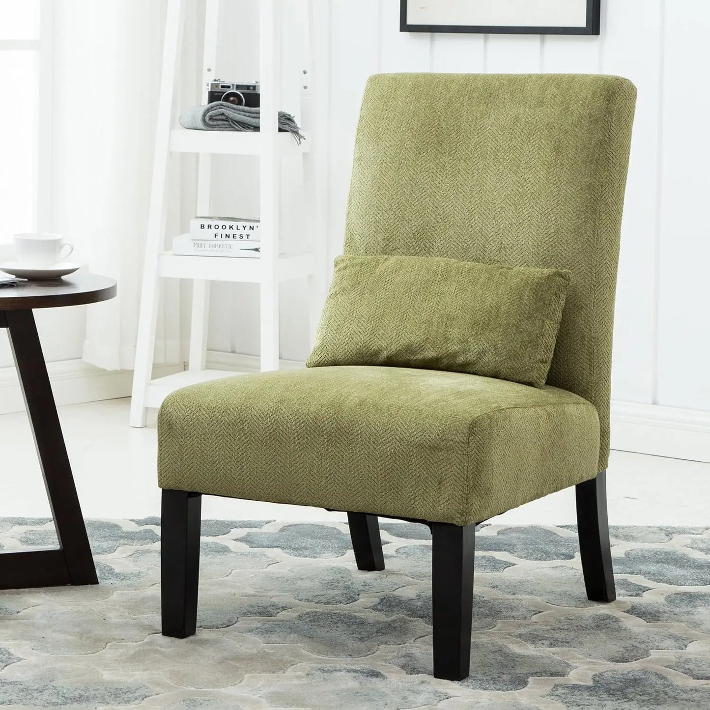 Pisano Teal Fabric Armless Contemporary Accent Chair with Kidney Pillow