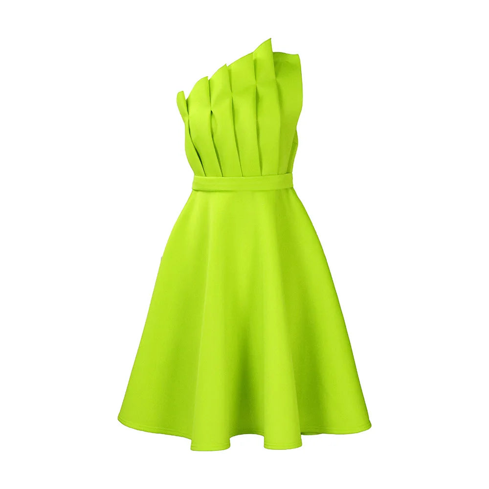 2025 New Arrival Hot Sale Elegant Women Dress Plus Size Ruffle Patchwork One Shoulder sleeveless Outfits Evening Party Dress