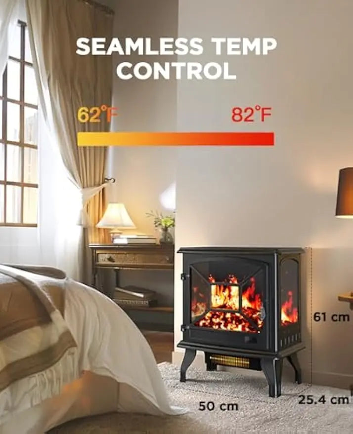 Electric Fireplace Heater with App & Remote, Quick Heating, Low Noise, Timer for Living Room/Bedroom