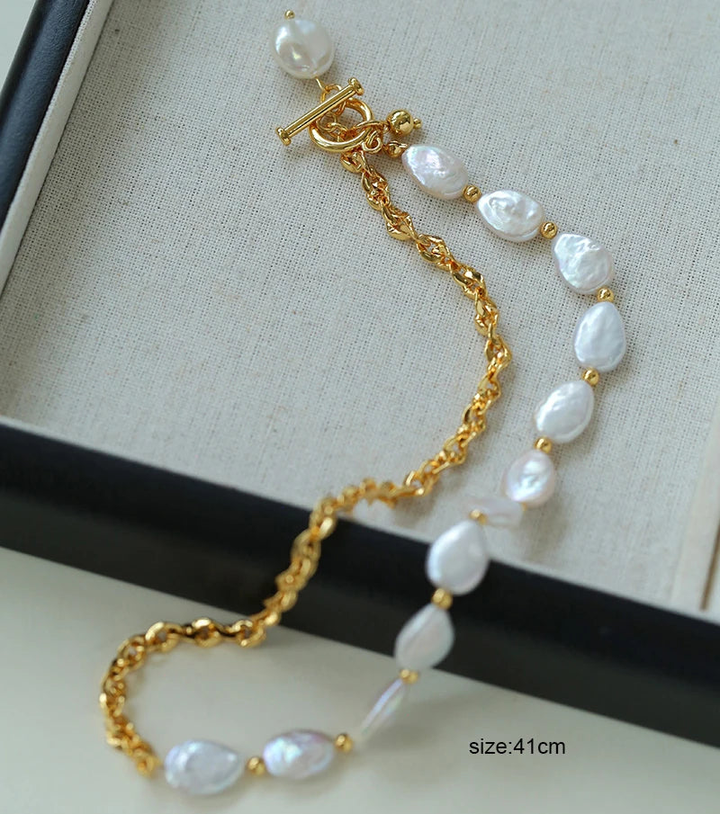 Baroque Pearls Bridal Jewelry Set Gold Color Women Necklace Bracelet Wedding Accessories