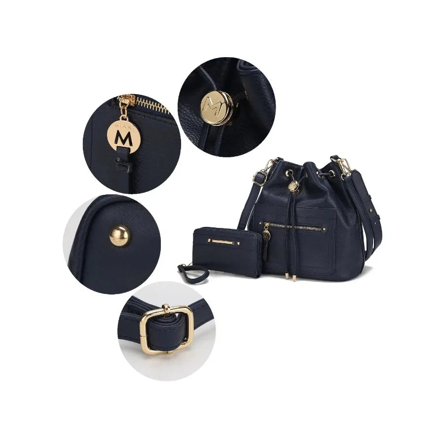 MKF Collection Larissa Vegan Leather Women's Bucket Bag with Wallet Bucket Handbag Tote Shoulder Crossbody for Women