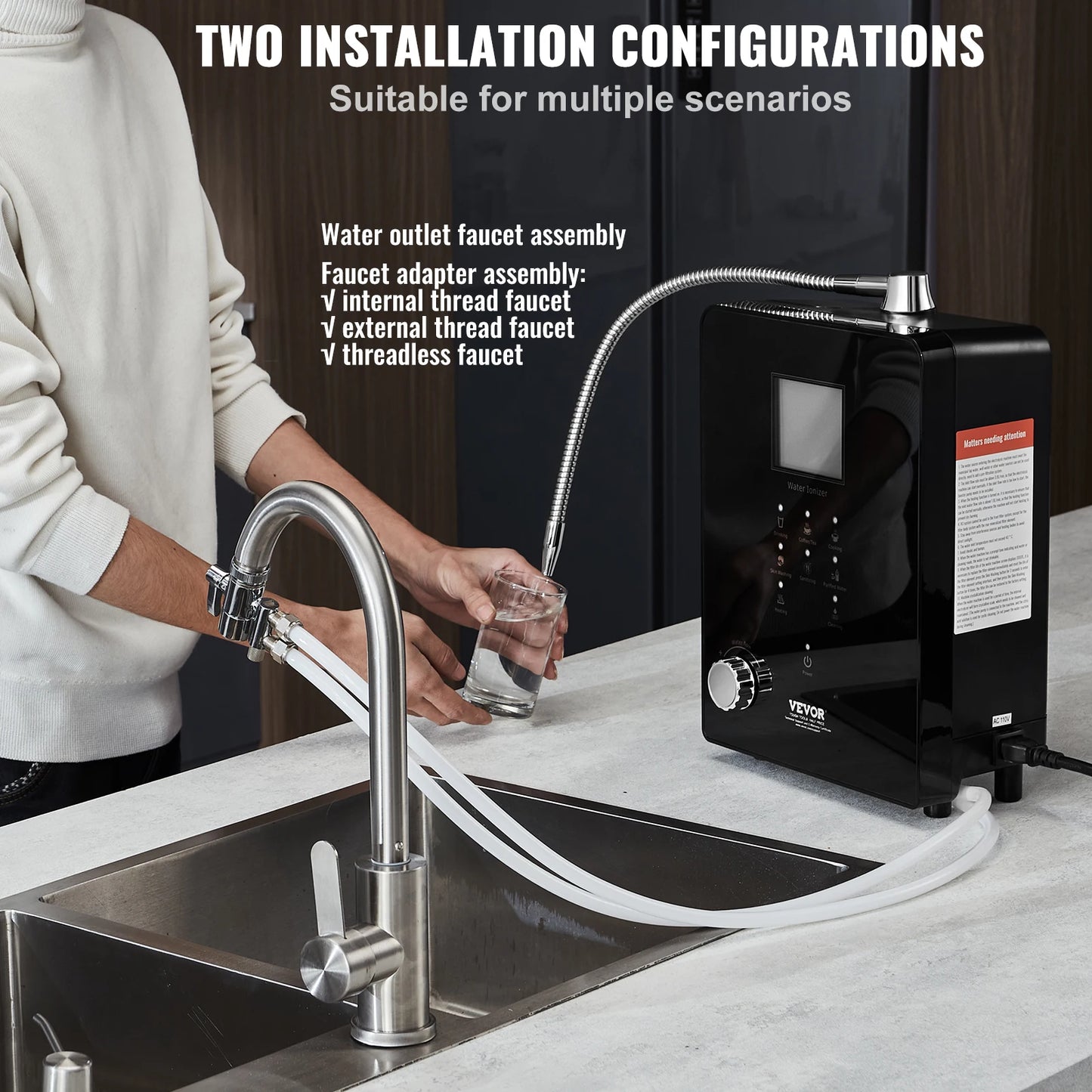 VEVOR Alkaline Water Ionizer Machine pH 3-11.2 Alkaline Acidic Hydrogen Water Purifier 6 Water Settings Home Filtration System