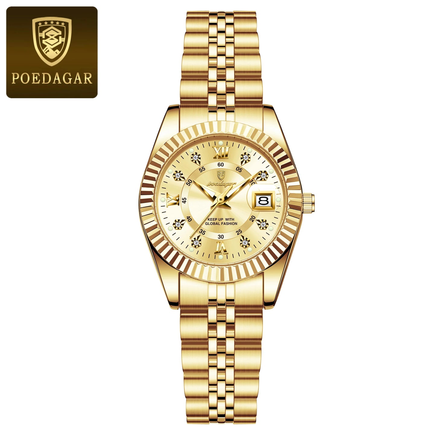 POEDAGAR Luxury Women's Watches Waterproof Luminous Date Ladies Wristwatch Stainless Steel Elegant Quartz Watch For Women Reloj