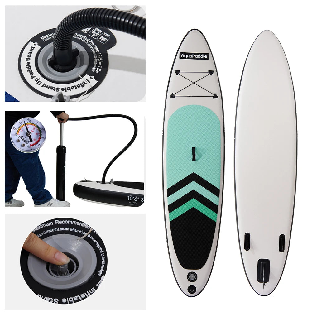 10ft Inflatable Stand-Up Surfboard Seaside Beach Water-skiing Surfboard Pulp Board Water Sports Surfboard Paddle Board