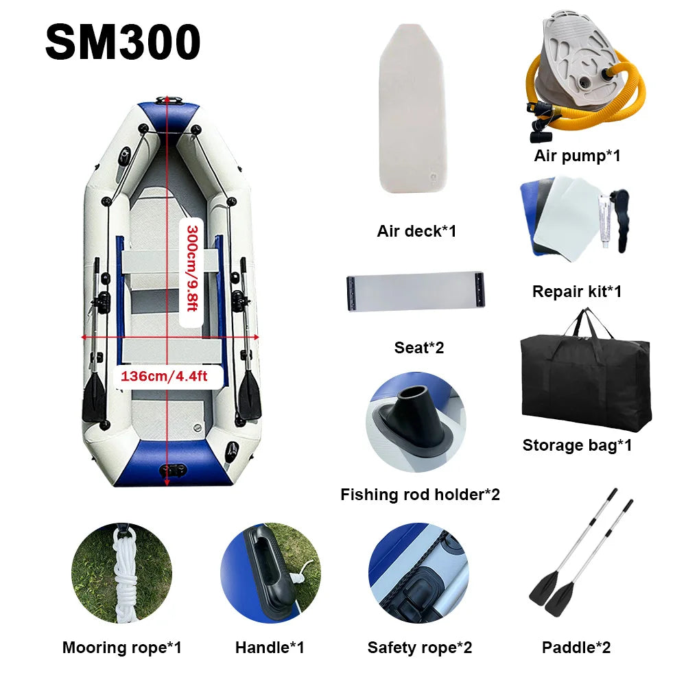 Free Accessory Included 3M PVC 4 Persons Rowing Kayak Inflatable Fishing Boat Rescue Boot Jet Ski Boat for Paddling in Rivers