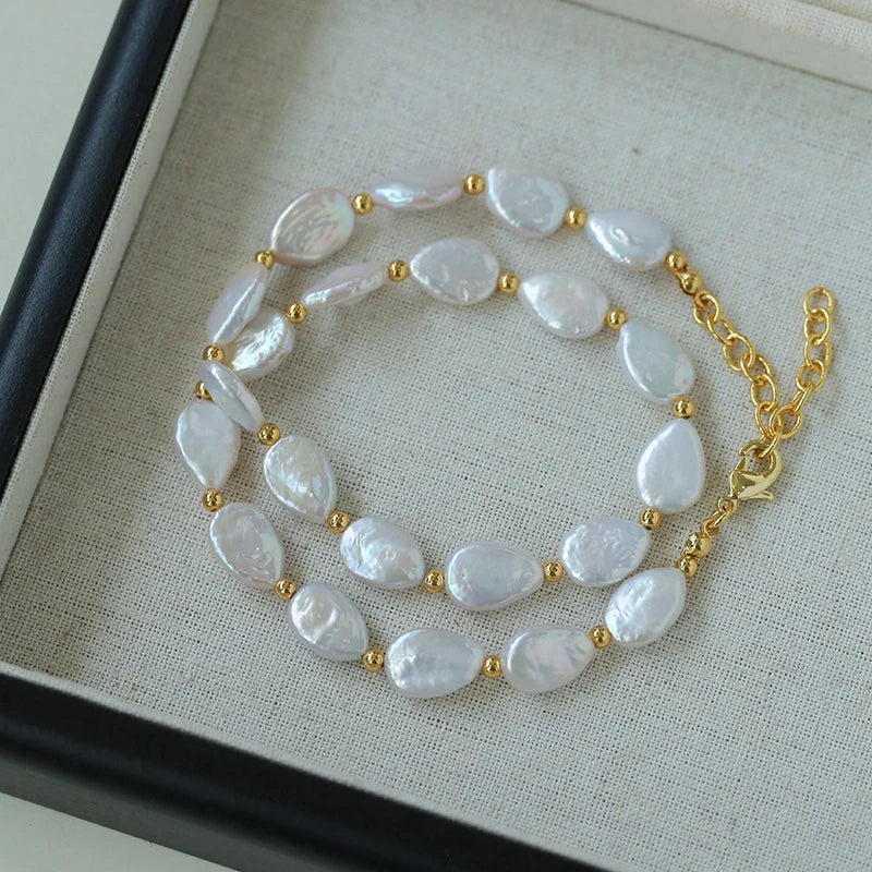 Baroque Pearls Bridal Jewelry Set Gold Color Women Necklace Bracelet Wedding Accessories