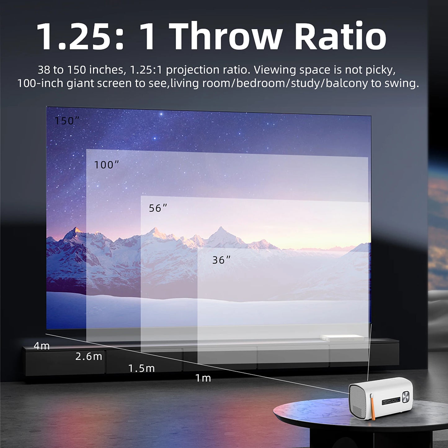 Mini Projector 720P WiFi6 Home Theater Support 150in Display Same Screen Movie Projector Auto Focus w/ Speaker for Home Theater