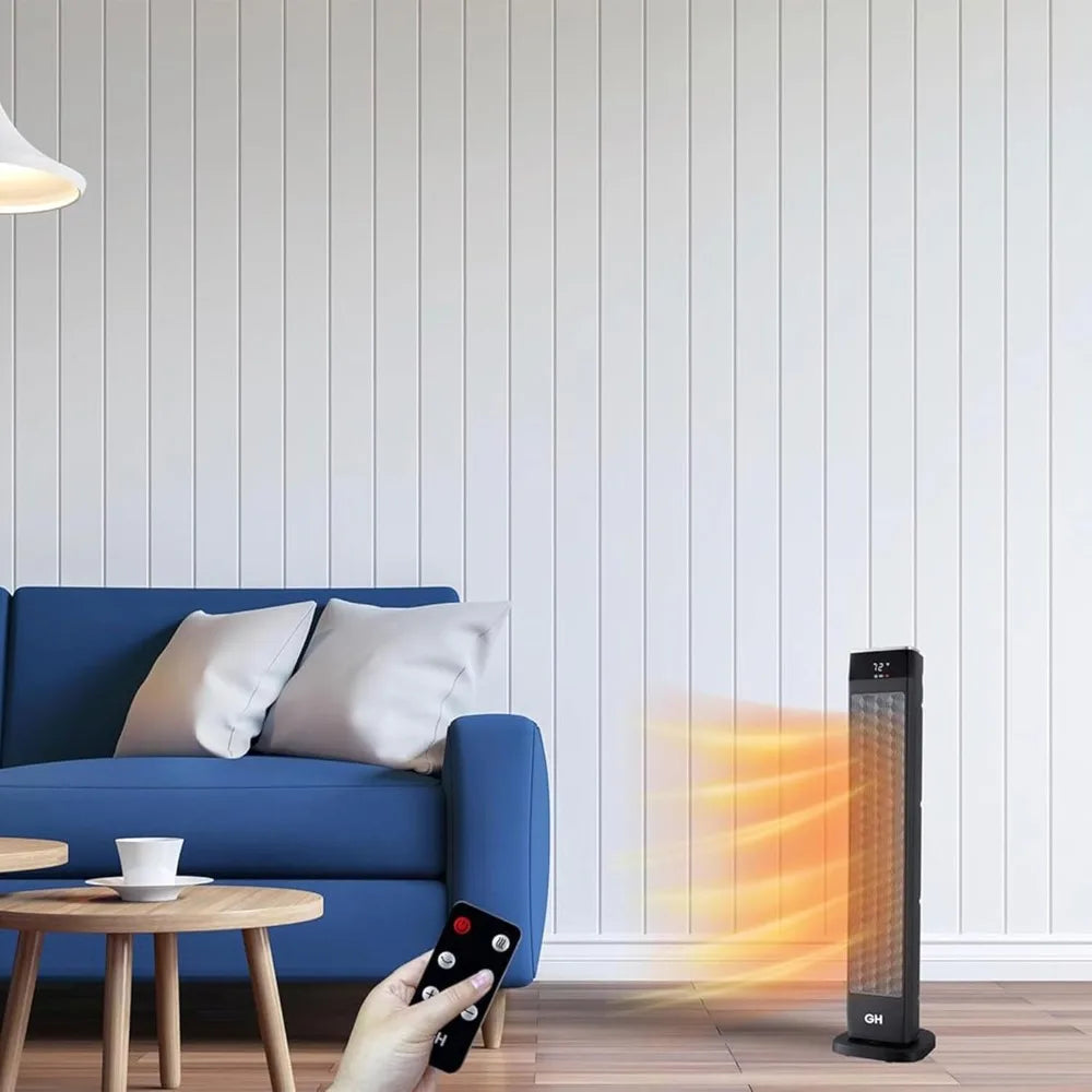 Oscillating Ceramic Tower Space Heater with Remote, 30", Black, Fast & Powerful Heating, Remote-Controlled Convenience