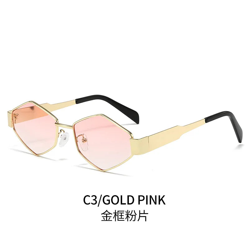 Womens Designer Sunglasses Retro Small Rhombus Frame Arc Oval Frame Sun glasses for Men Metal Mirror Legs Green Lens Luxury