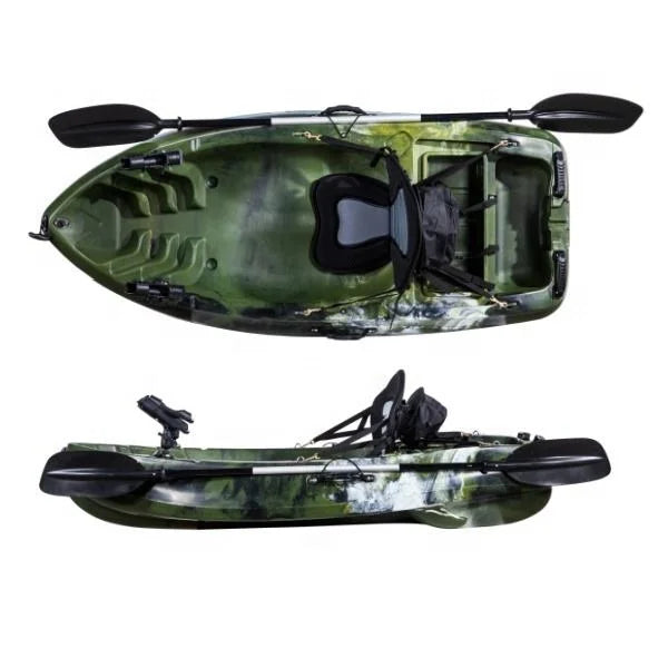 2M One Person Plastic Kayak Single Seating Small Fishing Boat Rowing Canoe with Paddle Can Install Motor
