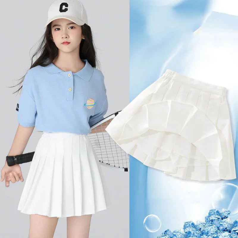 Children Kids Girls Skirts Summer New Infant Babys Girls Preppy Pleated Skirts Solid Trendy 4-14Y Junior Girls Ruched Cullottes