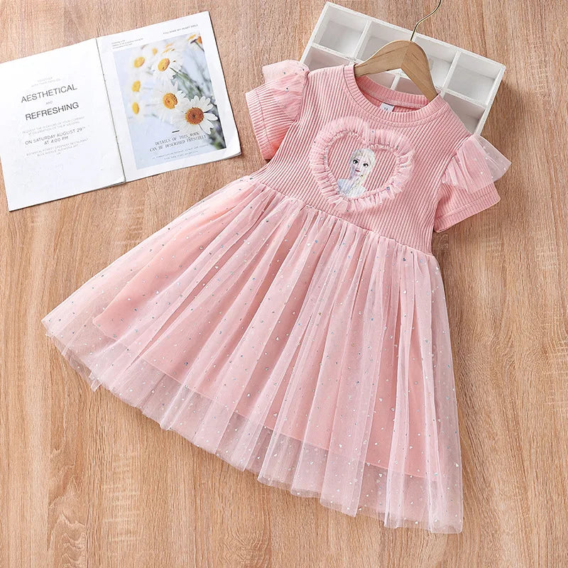 2025 New Disney Summer Kids Dress Clothes Pretty Girls Dresses Frozen Elsa Anna Princess Party Costume For Children Clothing