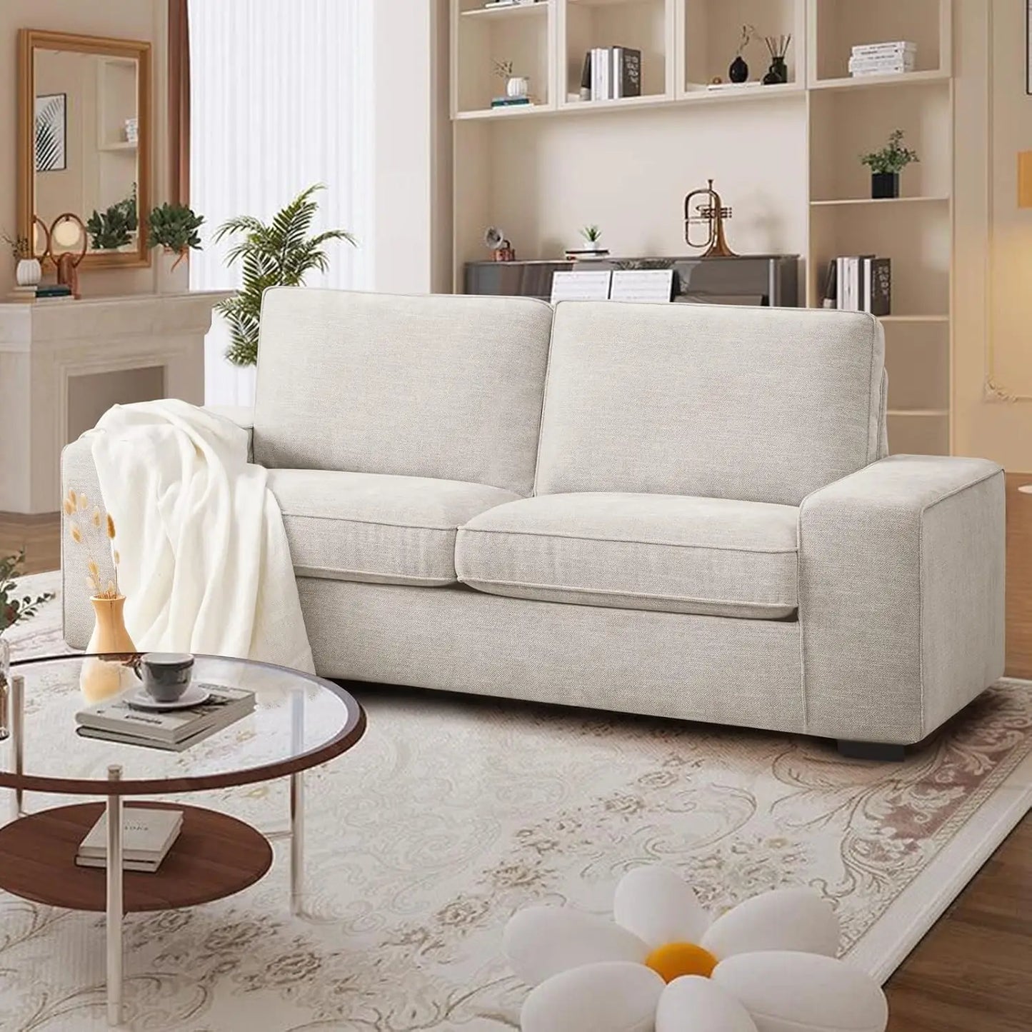 88.58" Modern Sofas Couches for Living Room, Chenille Sofas & couches with Square Armrest, Removable Low-Back Sofa Cushion and