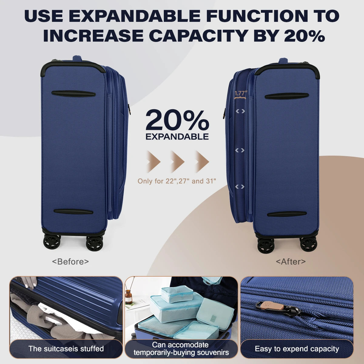 Luggage Sets 3 pieces Softside Expandable Suitcase with Spinner Wheels & TSA Lock Softshell Lightweight Travel Luggage Set